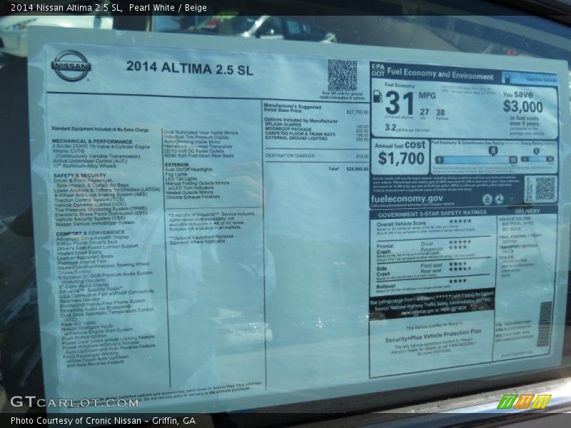 Pearl White / Beige 2014 Nissan Altima 2.5 SL