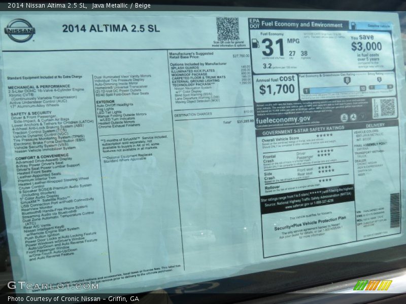 Java Metallic / Beige 2014 Nissan Altima 2.5 SL