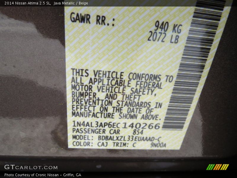 Java Metallic / Beige 2014 Nissan Altima 2.5 SL