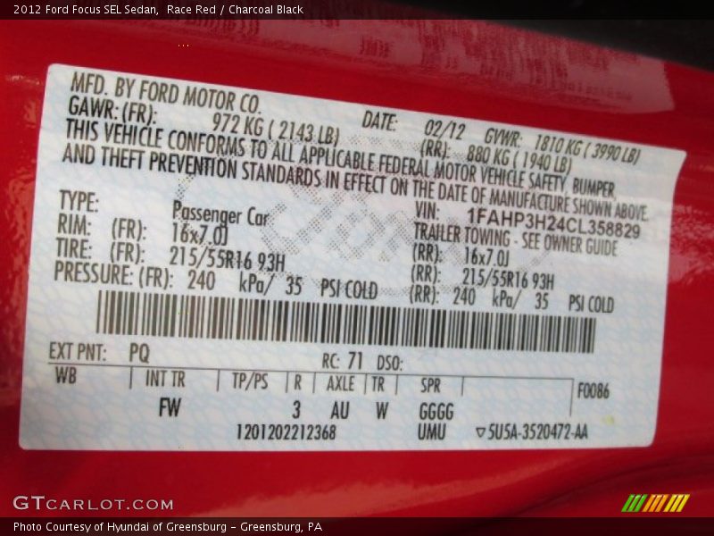Race Red / Charcoal Black 2012 Ford Focus SEL Sedan