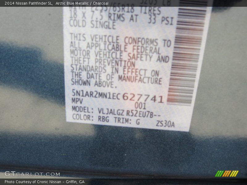 2014 Pathfinder SL Arctic Blue Metallic Color Code RBG