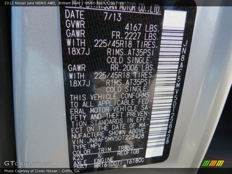 Brilliant Silver / NISMO Black/Gray Trim 2013 Nissan Juke NISMO AWD