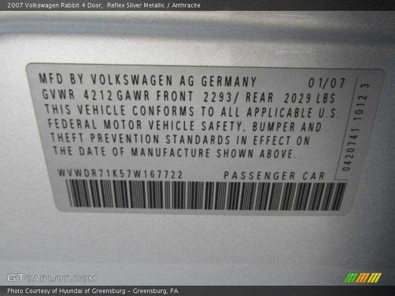 Reflex Silver Metallic / Anthracite 2007 Volkswagen Rabbit 4 Door