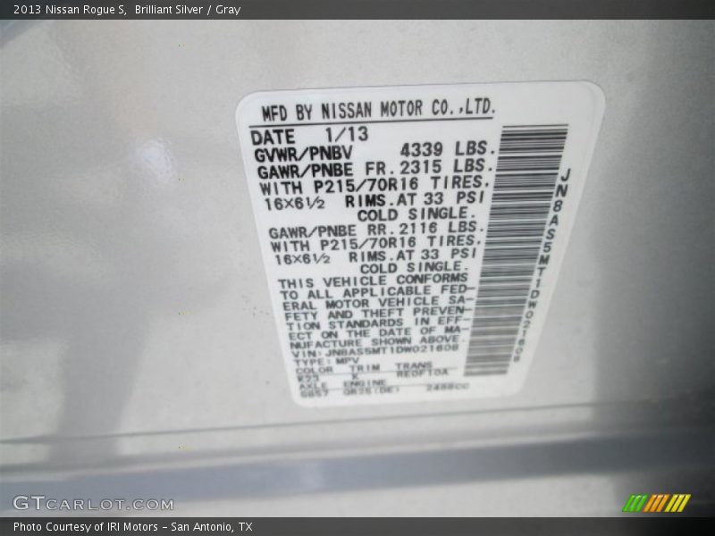Brilliant Silver / Gray 2013 Nissan Rogue S