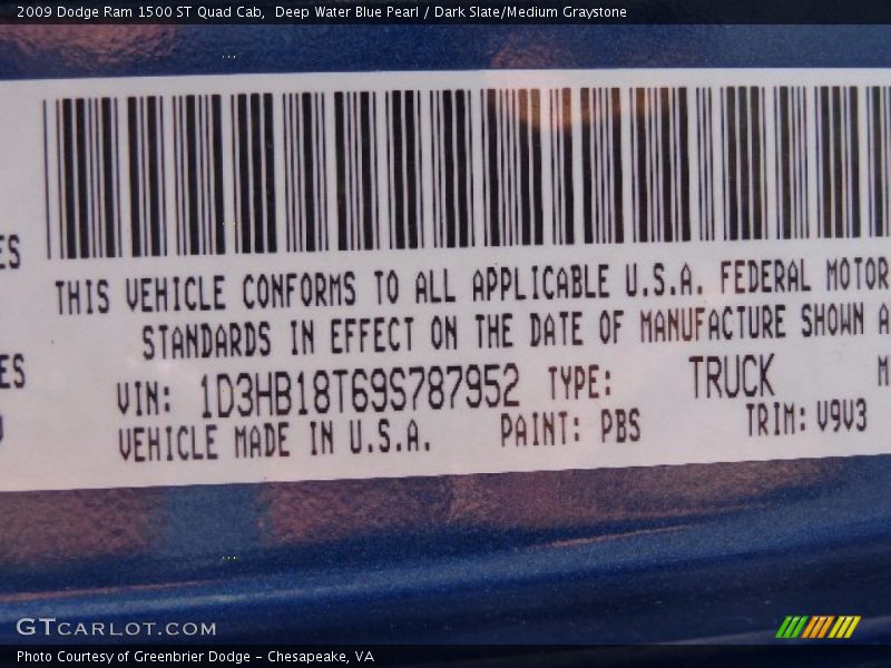 Deep Water Blue Pearl / Dark Slate/Medium Graystone 2009 Dodge Ram 1500 ST Quad Cab