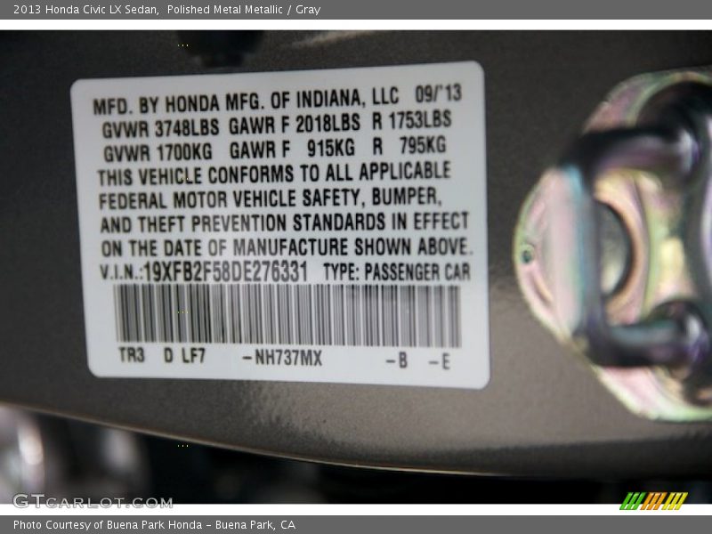 Polished Metal Metallic / Gray 2013 Honda Civic LX Sedan