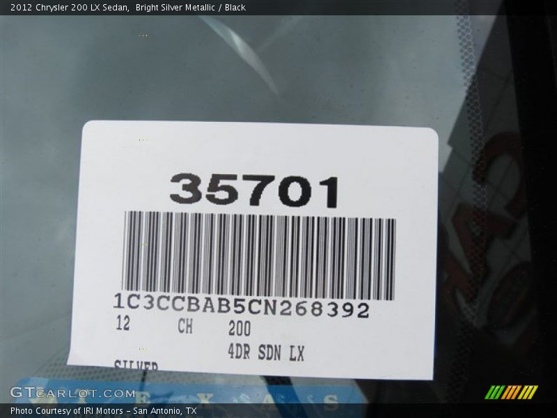Bright Silver Metallic / Black 2012 Chrysler 200 LX Sedan