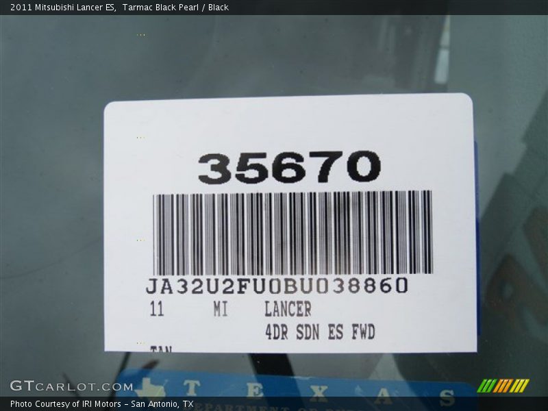 Tarmac Black Pearl / Black 2011 Mitsubishi Lancer ES