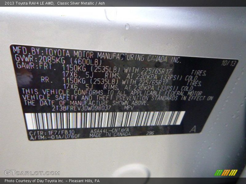 Classic Silver Metallic / Ash 2013 Toyota RAV4 LE AWD