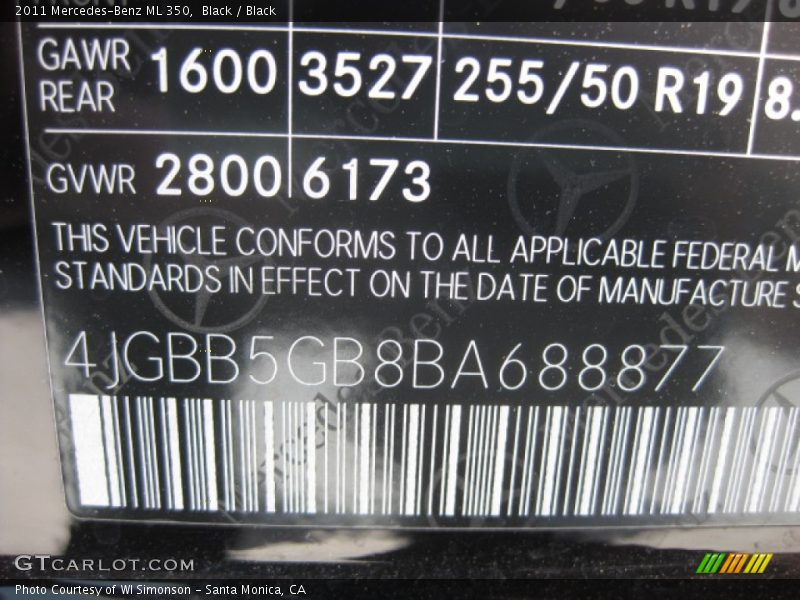 Black / Black 2011 Mercedes-Benz ML 350