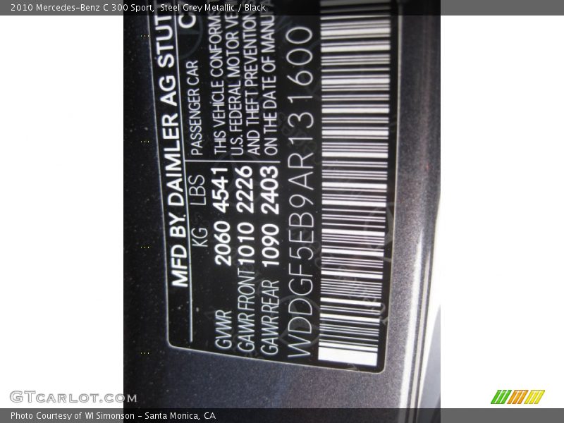 Steel Grey Metallic / Black 2010 Mercedes-Benz C 300 Sport