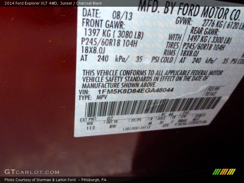 Sunset / Charcoal Black 2014 Ford Explorer XLT 4WD