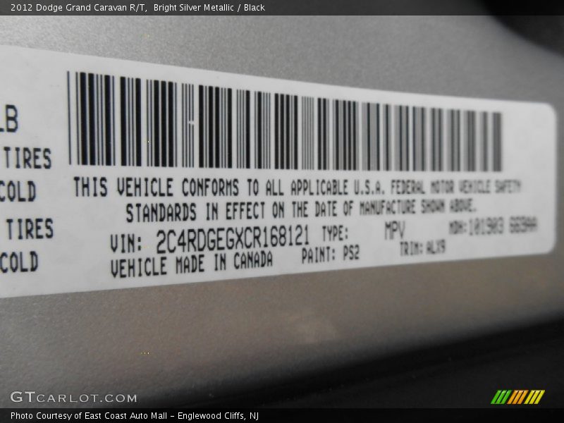 Bright Silver Metallic / Black 2012 Dodge Grand Caravan R/T