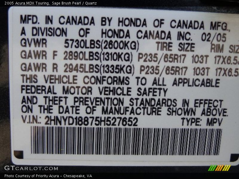 Sage Brush Pearl / Quartz 2005 Acura MDX Touring