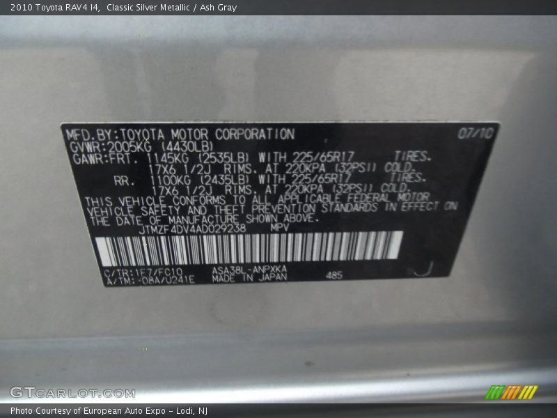 Classic Silver Metallic / Ash Gray 2010 Toyota RAV4 I4