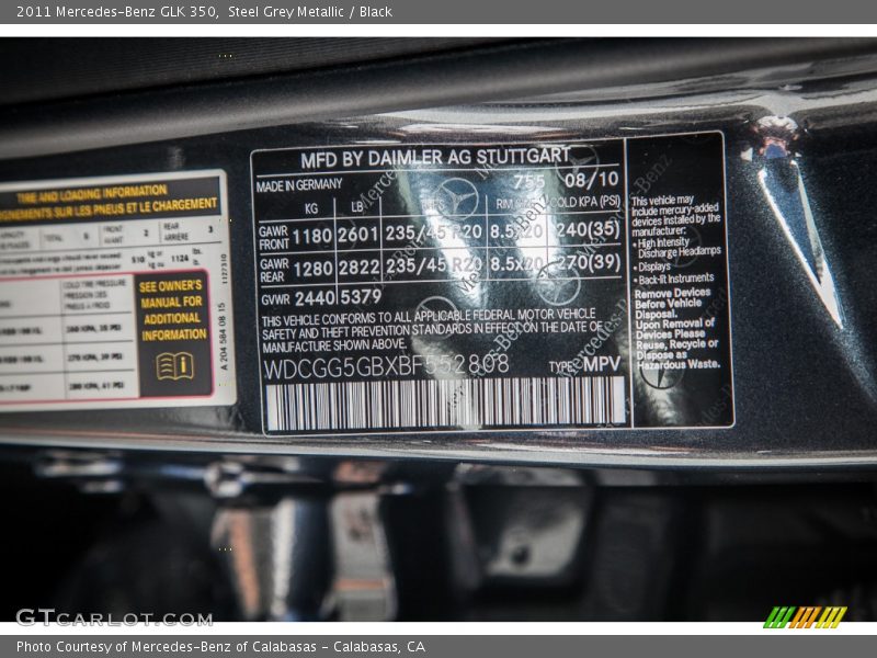 Steel Grey Metallic / Black 2011 Mercedes-Benz GLK 350