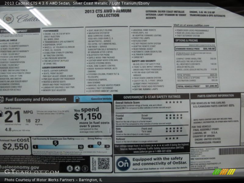 Silver Coast Metallic / Light Titanium/Ebony 2013 Cadillac CTS 4 3.6 AWD Sedan