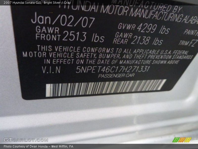 Bright Silver / Gray 2007 Hyundai Sonata GLS