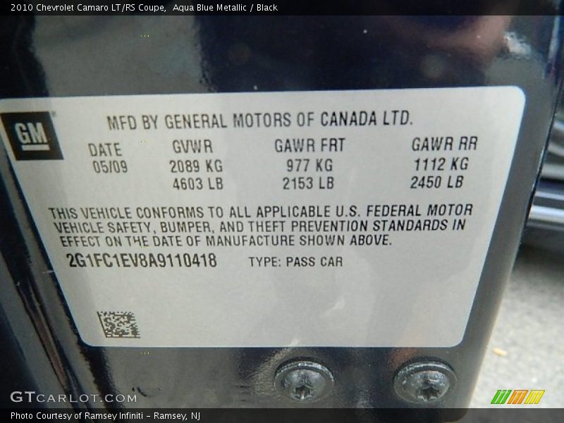 Aqua Blue Metallic / Black 2010 Chevrolet Camaro LT/RS Coupe