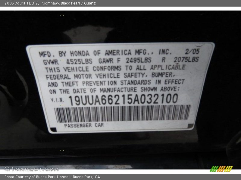 Nighthawk Black Pearl / Quartz 2005 Acura TL 3.2