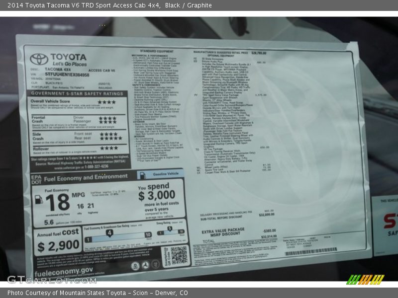  2014 Tacoma V6 TRD Sport Access Cab 4x4 Window Sticker