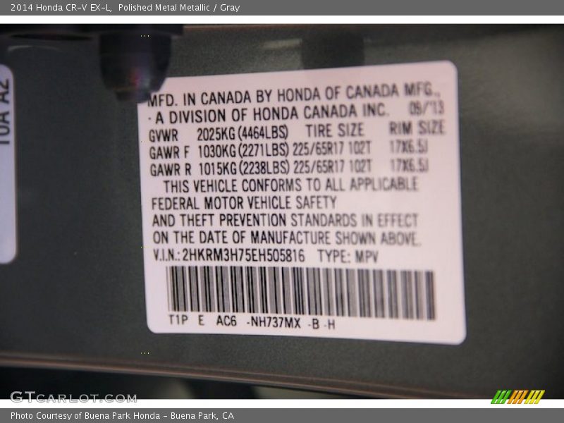 Polished Metal Metallic / Gray 2014 Honda CR-V EX-L