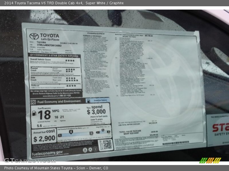  2014 Tacoma V6 TRD Double Cab 4x4 Window Sticker