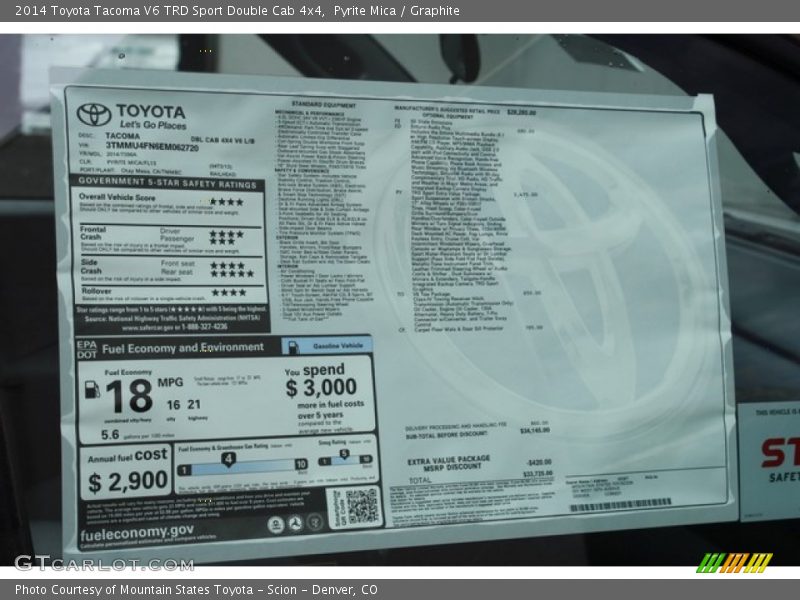  2014 Tacoma V6 TRD Sport Double Cab 4x4 Window Sticker
