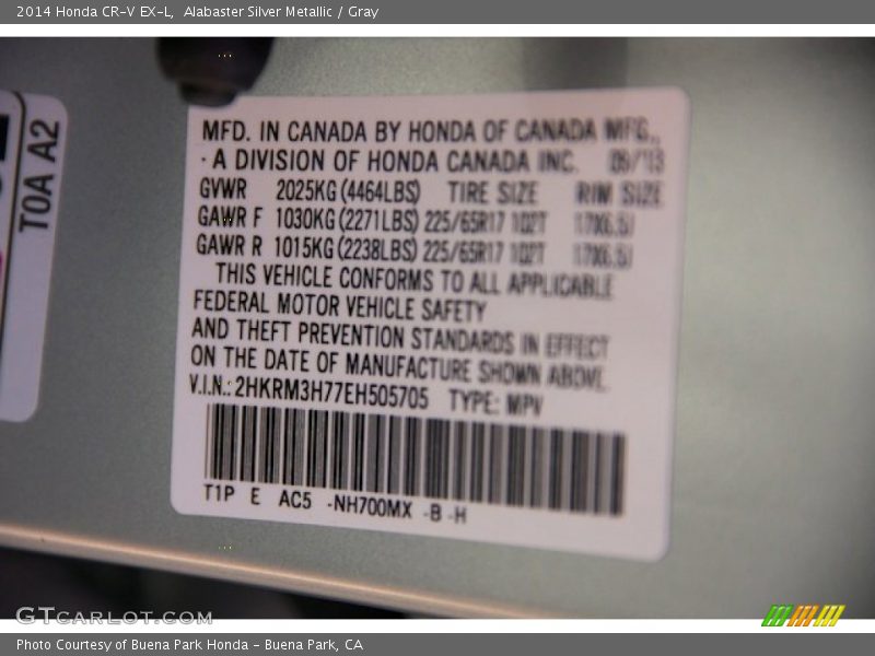 Alabaster Silver Metallic / Gray 2014 Honda CR-V EX-L