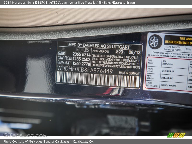 2014 E E250 BlueTEC Sedan Lunar Blue Metallic Color Code 890