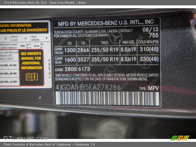 Steel Grey Metallic / Black 2014 Mercedes-Benz ML 350