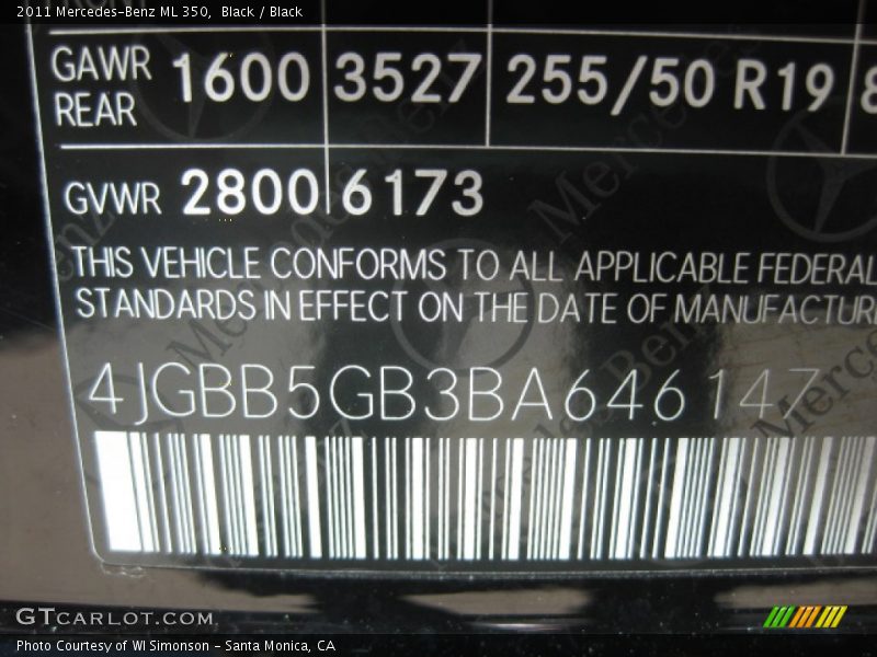 Black / Black 2011 Mercedes-Benz ML 350