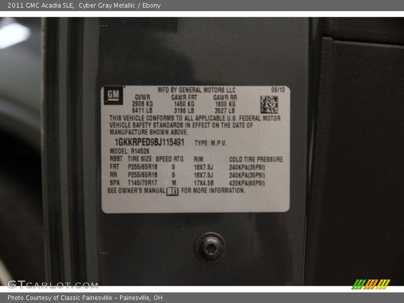 Cyber Gray Metallic / Ebony 2011 GMC Acadia SLE