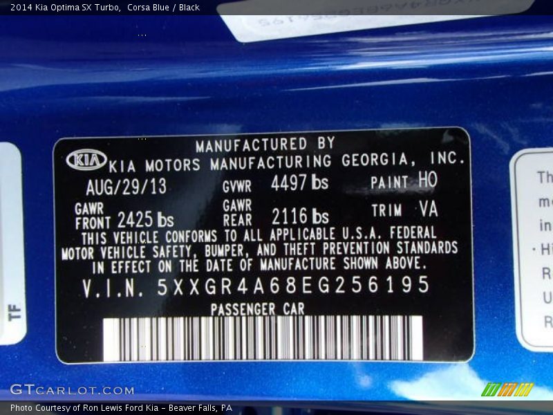 2014 Optima SX Turbo Corsa Blue Color Code H0