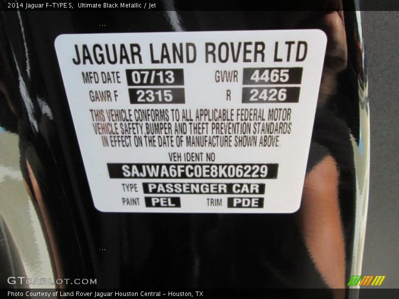 2014 F-TYPE S Ultimate Black Metallic Color Code PEL