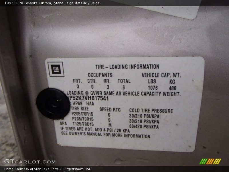 Info Tag of 1997 LeSabre Custom