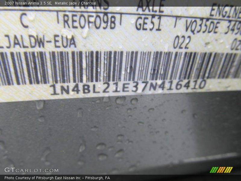 Metallic Jade / Charcoal 2007 Nissan Altima 3.5 SE