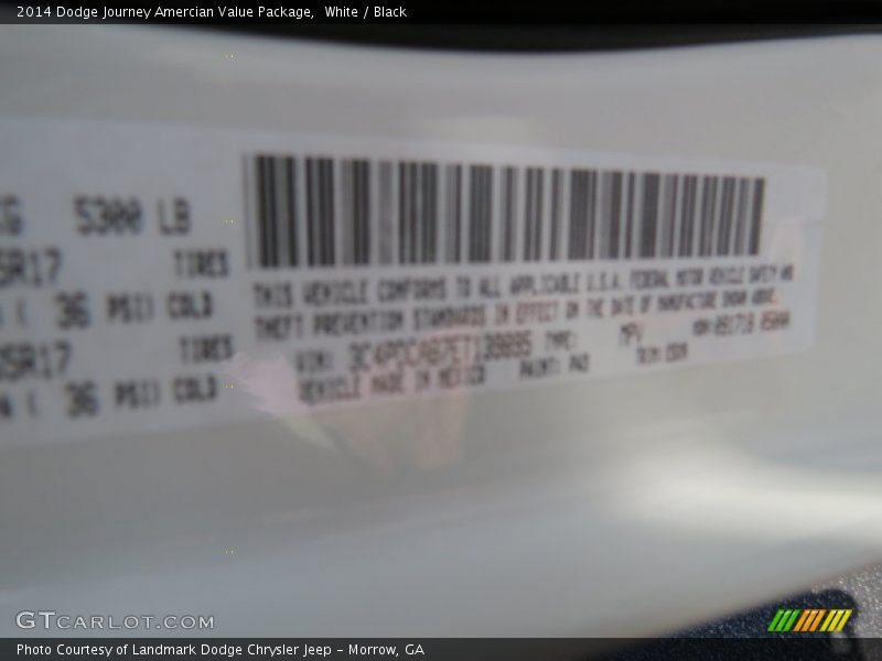 White / Black 2014 Dodge Journey Amercian Value Package