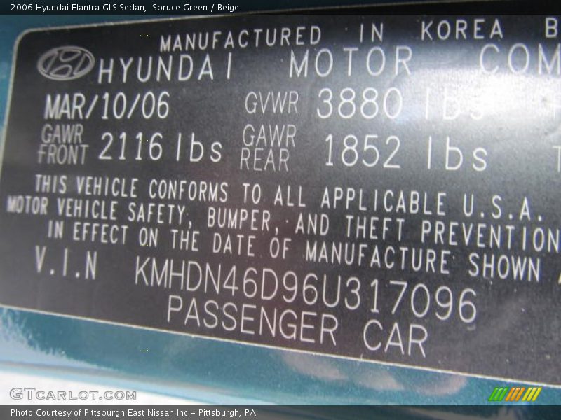 Spruce Green / Beige 2006 Hyundai Elantra GLS Sedan