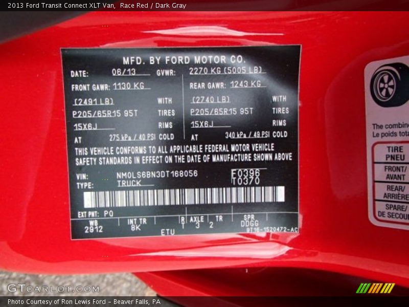 Race Red / Dark Gray 2013 Ford Transit Connect XLT Van
