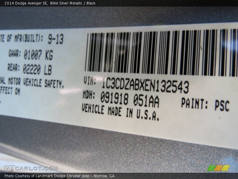2014 Avenger SE Billet Silver Metallic Color Code PSC