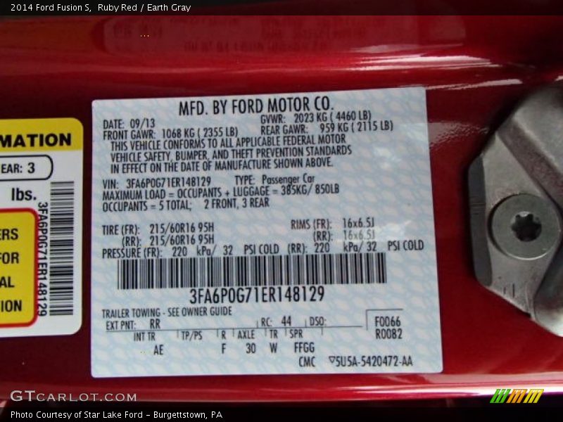 2014 Fusion S Ruby Red Color Code RR