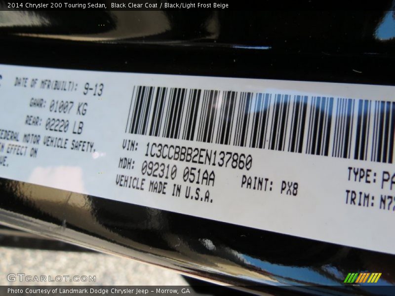 Black Clear Coat / Black/Light Frost Beige 2014 Chrysler 200 Touring Sedan