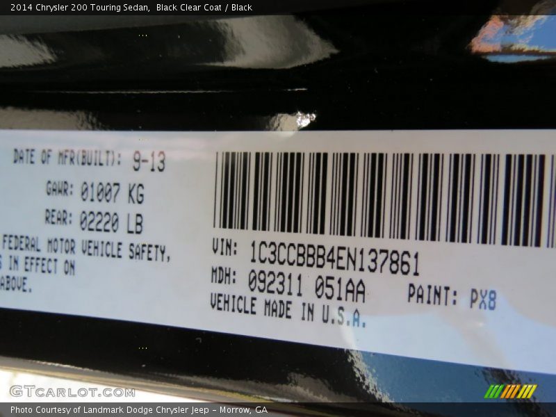 Black Clear Coat / Black 2014 Chrysler 200 Touring Sedan