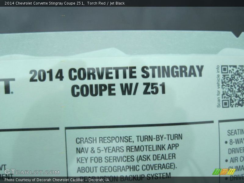  2014 Corvette Stingray Coupe Z51 Window Sticker
