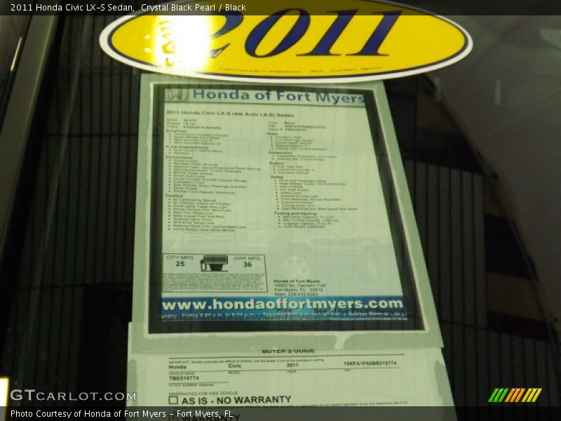 Crystal Black Pearl / Black 2011 Honda Civic LX-S Sedan