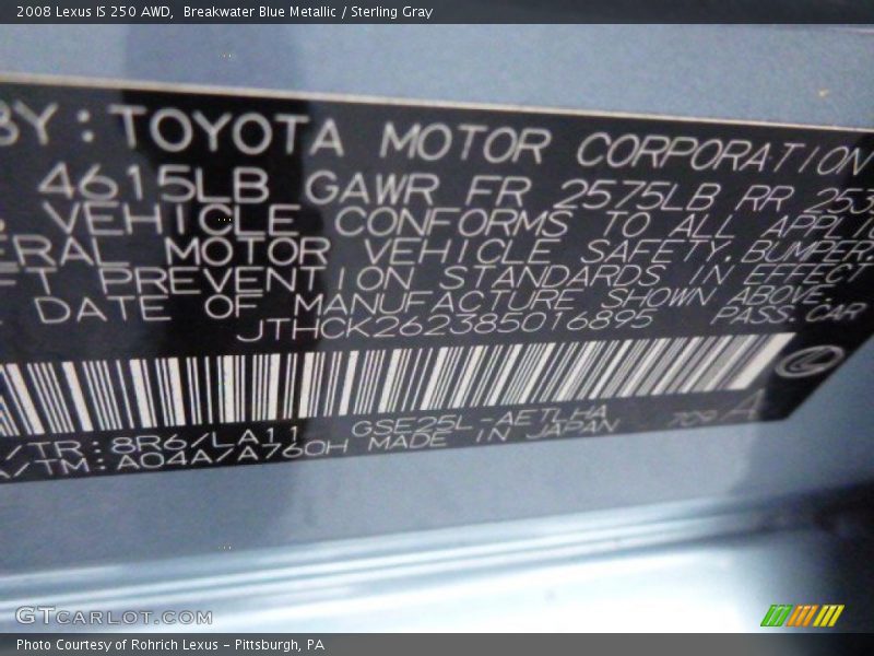 Breakwater Blue Metallic / Sterling Gray 2008 Lexus IS 250 AWD