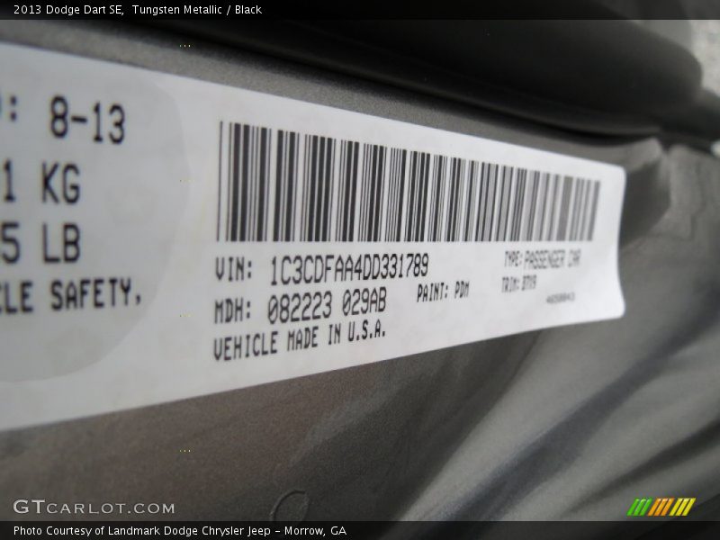Tungsten Metallic / Black 2013 Dodge Dart SE
