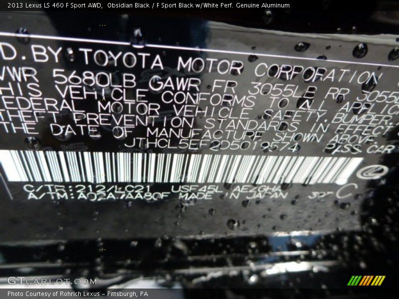 Obsidian Black / F Sport Black w/White Perf. Genuine Aluminum 2013 Lexus LS 460 F Sport AWD