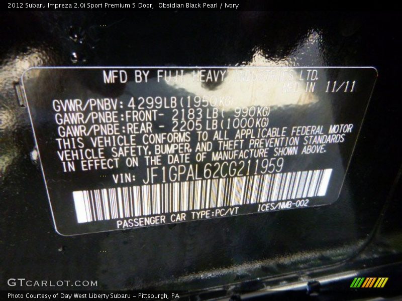 Obsidian Black Pearl / Ivory 2012 Subaru Impreza 2.0i Sport Premium 5 Door